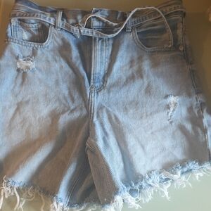 Express Light Blue Frayed Jean Shorts